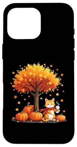 Hülle für iPhone 16 Pro Max Kätzchen Katze mit Eiskaffee unter Herbst Baum Katze Hello Autumn von Cute Cat Holding Iced Coffee Under Fall Tree tees