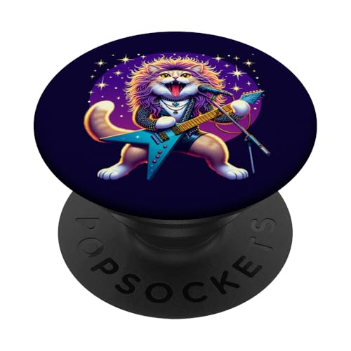 Cat Gitarrist Glam Hair Metal Music Rockstar Lustig PopSockets Klebender PopGrip von Cute Cat Lover Outfit Gifts Girls Women