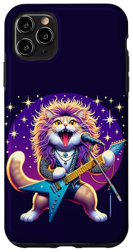 Hülle für iPhone 11 Pro Max Cat Rock Star Sänger Gitarrist Metal Band Rockstar Funny von Cute Cat Lover Outfit Gifts Girls Women