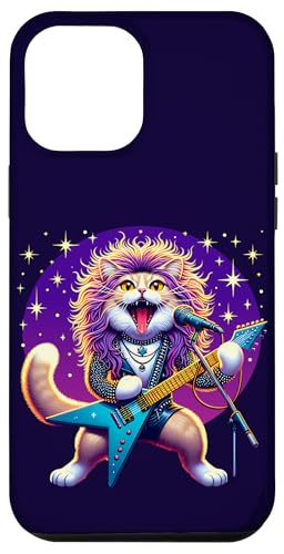 Hülle für iPhone 12 Pro Max Cat Rock Star Sänger Gitarrist Metal Band Rockstar Funny von Cute Cat Lover Outfit Gifts Girls Women