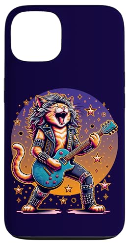 Hülle für iPhone 13 Cat Rock Star Sänger Gitarrist Metal Band Rockstar Funny von Cute Cat Lover Outfit Gifts Girls Women