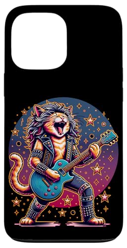 Hülle für iPhone 13 Pro Max Cat Rock Star Sänger Gitarrist Metal Band Rockstar Funny von Cute Cat Lover Outfit Gifts Girls Women