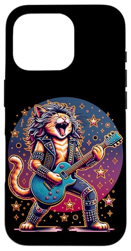 Hülle für iPhone 16 Pro Lustiger Katzen-Rockstar-Gitarrist, Hair Metal, Glam-Rock-Musik von Cute Cat Lover Outfit Gifts Girls Women