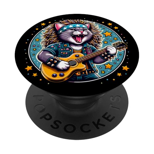 Katze spielt Gitarre lustige Grafik PopSockets Klebender PopGrip von Cute Cat Lover Outfit Gifts Girls Women