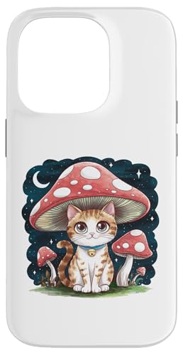 Hülle für iPhone 14 Pro Kawaii Katze Kätzchen Cottagcore Pilz Hut Vintage Grunge von Cute Cat shirt Cat Eating Ramen shirt Kitten Cat