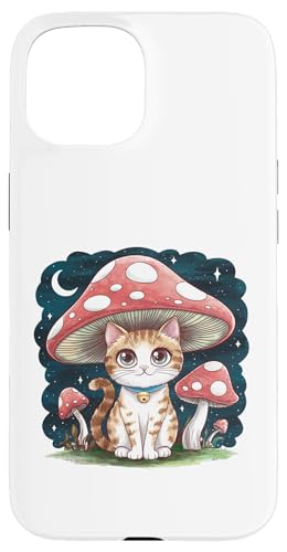 Hülle für iPhone 15 Kawaii Katze Kätzchen Cottagcore Pilz Hut Vintage Grunge von Cute Cat shirt Cat Eating Ramen shirt Kitten Cat