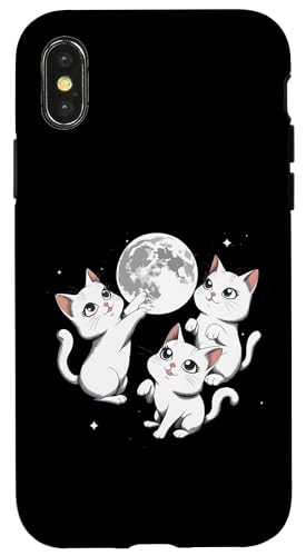 Hülle für iPhone X/XS Kawaii Cat 3 Kätzchen heulend auf Mond Mädchen Katze Junge Kostüm von Cute Cat shirt Cat Eating Ramen shirt Kitten Cat