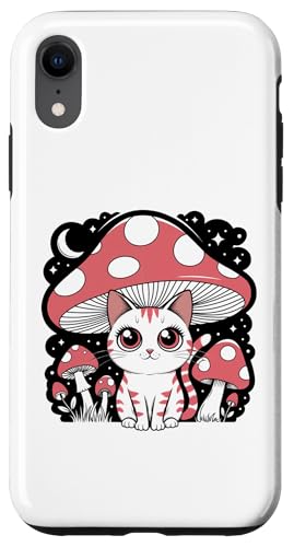 Hülle für iPhone XR Kawaii Katze Kätzchen Cottagcore Pilz Hut Vintage Grunge von Cute Cat shirt Cat Eating Ramen shirt Kitten Cat