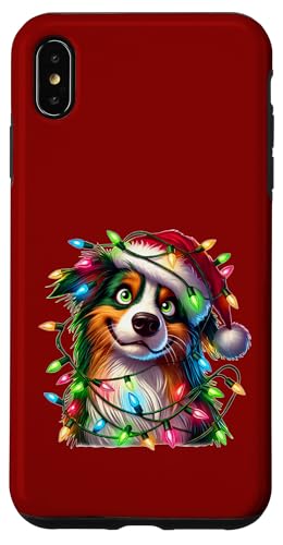 Hülle für iPhone XS Max Niedliche Weihnachtsbeleuchtung mit Aussie Schäferhund von Cute Christmas Dog Designs