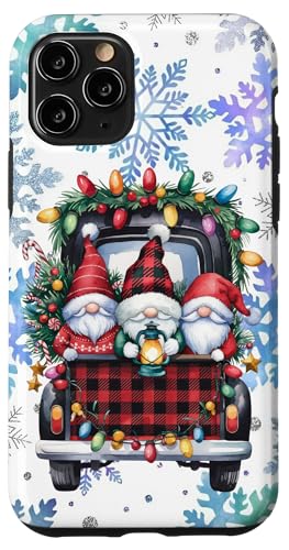 Hülle für iPhone 11 Pro Weihnachtsbeleuchtung rot kariert Zwerge & LKW Winterurlaub von Cute Christmas Gnome Winter