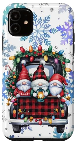 Hülle für iPhone 11 Weihnachtsbeleuchtung rot kariert Zwerge & LKW Winterurlaub von Cute Christmas Gnome Winter