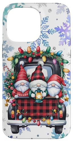 Hülle für iPhone 14 Pro Max Weihnachtsbeleuchtung rot kariert Zwerge & LKW Winterurlaub von Cute Christmas Gnome Winter