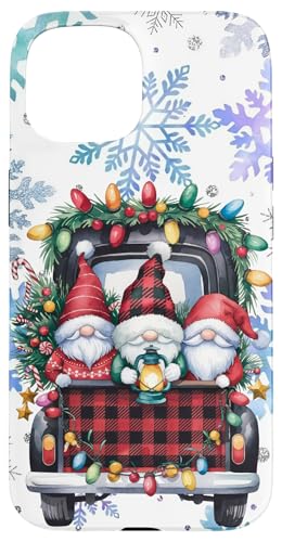 Hülle für iPhone 15 Weihnachtsbeleuchtung rot kariert Zwerge & LKW Winterurlaub von Cute Christmas Gnome Winter