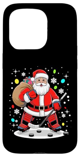 Hülle für iPhone 15 Pro Lustige Hockeyspieler Weihnachtsbeleuchtung Weihnachtsmann Hockey Weihnachten von Cute Christmas Hockey Design For Men And Women