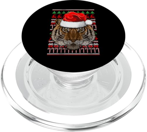 Weihnachtsmütze mit Tiger-Motiv, niedliches Tiermotiv PopSockets PopGrip für MagSafe von Cute Christmas Santa Animals