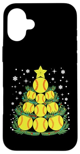 Hülle für iPhone 16 Plus Lustiger Softball-Spieler, Weihnachtsbeleuchtung, Softball-Weihnachtsbaum von Cute Christmas Softball Design For Men And Women