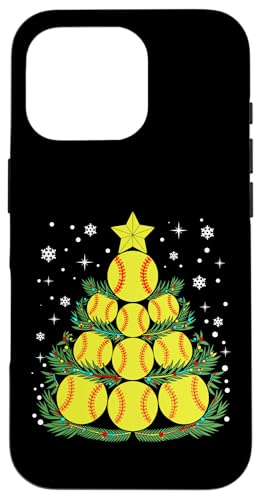 Hülle für iPhone 16 Pro Lustiger Softball-Spieler, Weihnachtsbeleuchtung, Softball-Weihnachtsbaum von Cute Christmas Softball Design For Men And Women