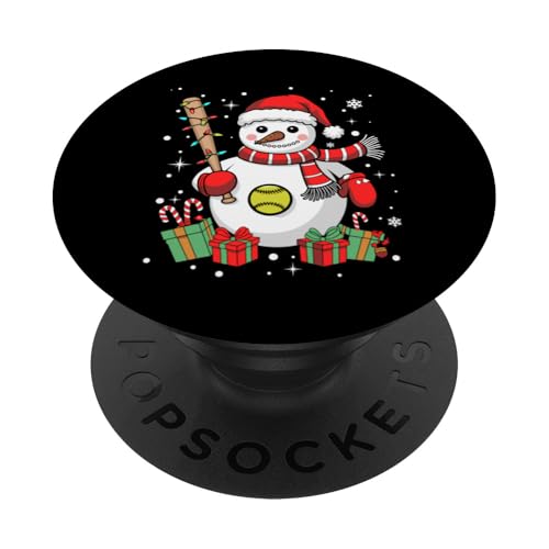 Lustiger Softball-Spieler, Weihnachtsbeleuchtung, Schnee-Softball, Weihnachten PopSockets Klebender PopGrip von Cute Christmas Softball Design For Men And Women