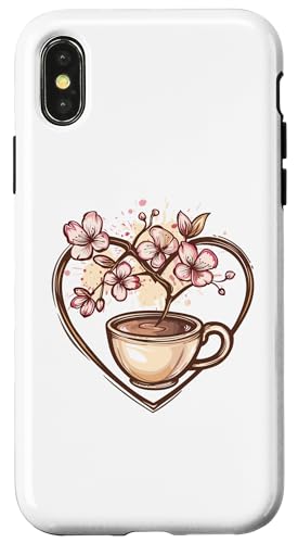 Hülle für iPhone X/XS Ästhetischer Kaffee mit Kirschblüten I Kaffee von Cute Coffee Art I Coffee Lover