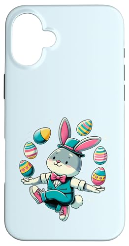 Lustiger niedlicher Osterhase Jonglieren bunte Eier Kinder Jungen Hülle für iPhone 16 Plus von Cute Easter Bunny Juggling Eggs Easter day tees