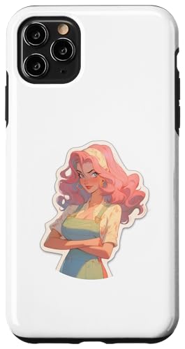 Hülle für iPhone 11 Pro Max Rosa Haarmodell Arme gekreuzt tragen eine Schürze Illustration von Cute Fashion Model Illustrations