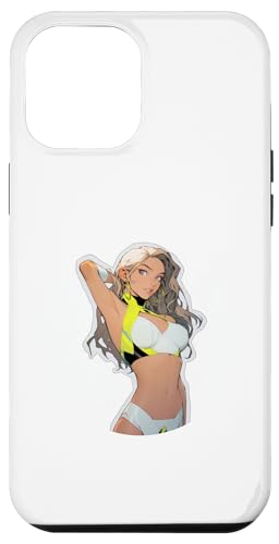 Hülle für iPhone 12 Pro Max Blondes Modell in Weiß und Gelb Bikini Badeanzug Illustration von Cute Fashion Model Illustrations