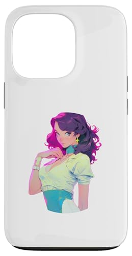 Hülle für iPhone 13 Pro Lila Haarmodell posiert in hellgrüner Top-Illustration von Cute Fashion Model Illustrations