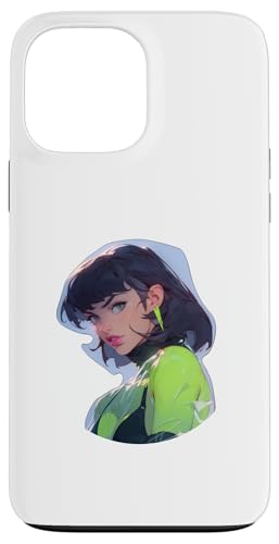 Hülle für iPhone 13 Pro Max Schwarzes Haarmodell mit grüner Oberseite von Cute Fashion Model Illustrations