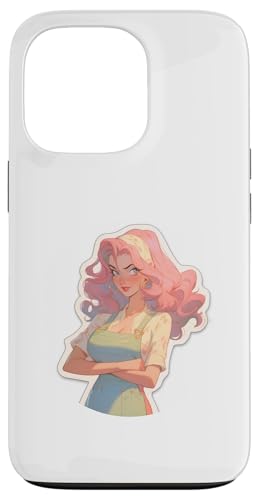 Hülle für iPhone 13 Pro Rosa Haarmodell Arme gekreuzt tragen eine Schürze Illustration von Cute Fashion Model Illustrations