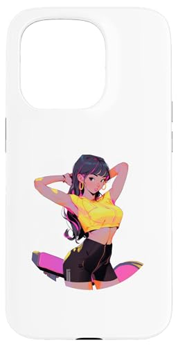 Hülle für iPhone 15 Pro Schwarzes Haar-Fitnessmodell in gelbem Crop Top Illustration von Cute Fashion Model Illustrations