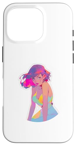 Hülle für iPhone 16 Pro Rosa Haarmodell trägt ein buntes Kleid Illustration von Cute Fashion Model Illustrations