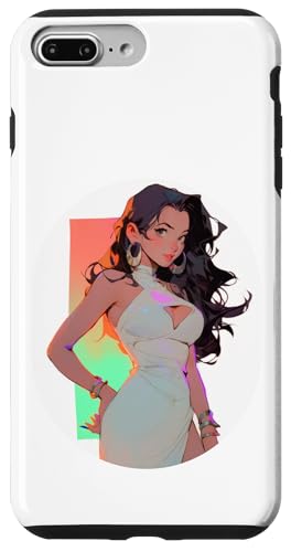 Hülle für iPhone 7 Plus/8 Plus Schwarzes Haarmodell posiert in weißem Kleid Illustration von Cute Fashion Model Illustrations