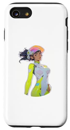 Hülle für iPhone SE (2020) / 7 / 8 Schwarzes Haarmodell mit futuristischem Anzug und Helmdesign von Cute Fashion Model Illustrations