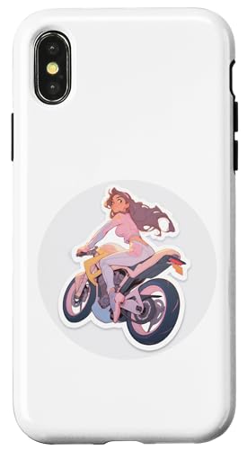 Hülle für iPhone X/XS Burnette Model Reiten auf einem rosa Motorrad Illustration von Cute Fashion Model Illustrations