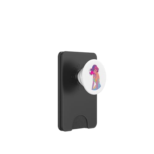 Rosa Haarmodell trägt ein buntes Kleid Illustration PopSockets PopWallet für MagSafe von Cute Fashion Model Illustrations