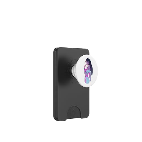 Schwarzes Haarmodell in rosa und weißem Outfit Illustration PopSockets PopWallet für MagSafe von Cute Fashion Model Illustrations