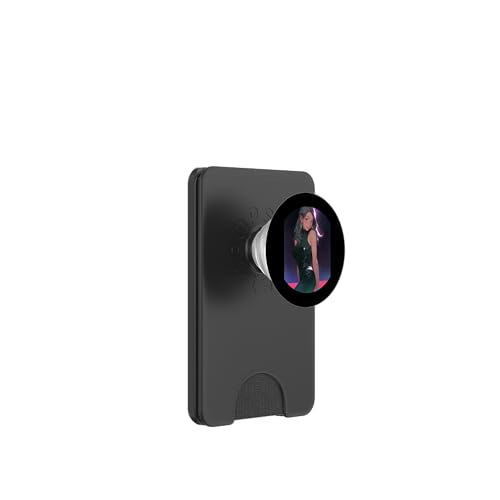 Schwarzes Haarmodell trägt ein schwarzes Kleid Illustration PopSockets PopWallet für MagSafe von Cute Fashion Model Illustrations