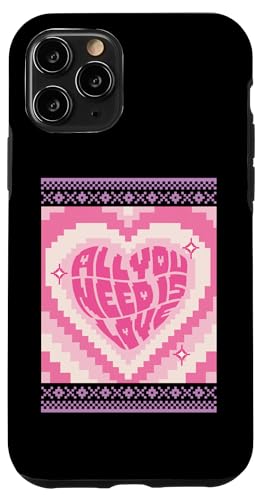 Hülle für iPhone 11 Pro Retro Valentinstag "All You Need Is Love" Pixel Art Herz von Cute Funny Retro Valentine's Day Trendy T-Shirts