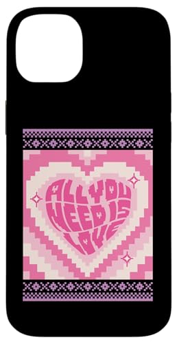 Hülle für iPhone 14 Plus Retro Valentinstag "All You Need Is Love" Pixel Art Herz von Cute Funny Retro Valentine's Day Trendy T-Shirts