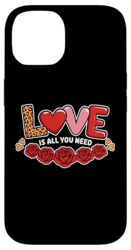 Hülle für iPhone 14 Valentine Love Grafik mit Leopardenmuster rote Rosen Herzen von Cute Funny Retro Valentine's Day Trendy T-Shirts