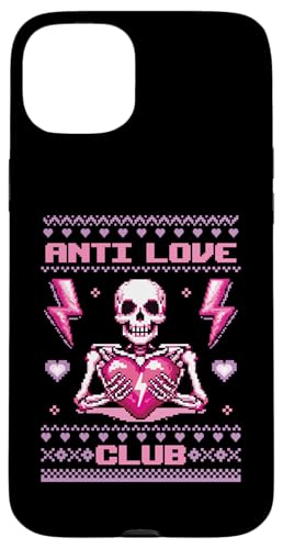 Hülle für iPhone 15 Plus Anti Love Club Ugly Sweater Retro Pixel Art Skelett Herz von Cute Funny Retro Valentine's Day Trendy T-Shirts