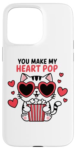 Hülle für iPhone 15 Pro Max Kawaii Katze Valentinstag "You Make My Heart Pop" Popcorn von Cute Funny Retro Valentine's Day Trendy T-Shirts