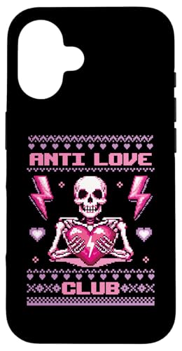 Hülle für iPhone 16 Anti Love Club Ugly Sweater Retro Pixel Art Skelett Herz von Cute Funny Retro Valentine's Day Trendy T-Shirts