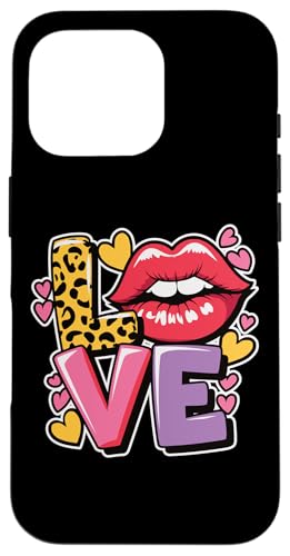 Hülle für iPhone 16 Pro Love Leopard Lippen Herz Trendy Valentinstag Frauen Teens von Cute Funny Retro Valentine's Day Trendy T-Shirts