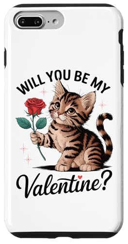 Hülle für iPhone 7 Plus/8 Plus Lustige Valentinstagskatze mit Rose, süßes romantisches Kätzchen, Frauen von Cute Funny Retro Valentine's Day Trendy T-Shirts