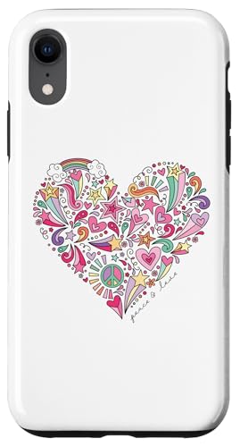 Hülle für iPhone XR Retro-Design mit Herzmotiv „Frieden und Liebe“, Regenbogenstern zum Valentinstag von Cute Funny Retro Valentine's Day Trendy T-Shirts