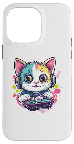 Hülle für iPhone 14 Pro Max Niedliche Katze Gaming Kopfhörer Controller Fun von Cute Gaming Cat Headphones Fun