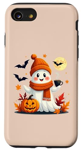 Hülle für iPhone SE (2020) / 7 / 8 Lustige Halloween-Geister-Trink-Kaffeetasse Herbstblätter von Cute Ghost Drinking Coffee Halloween Ghost Coffee