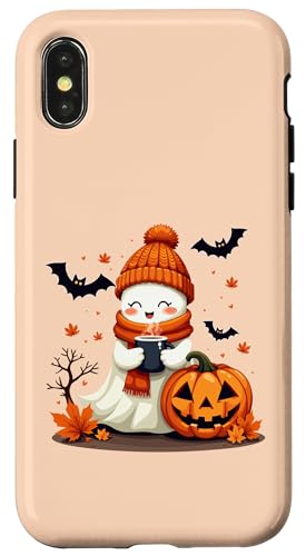 Hülle für iPhone X/XS Niedlicher Geist trinken Kaffee Halloween Geist Kaffee Frauen Mädchen von Cute Ghost Drinking Coffee Halloween Ghost Coffee