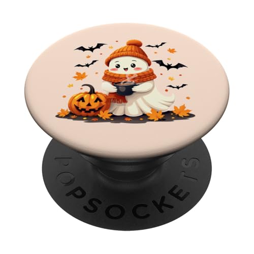 Lustiger Geist trinkt Kaffee Halloween Herbst Blätter Frauen Mädchen PopSockets mit austauschbarem PopGrip von Cute Ghost Drinking Coffee Halloween Ghost Coffee